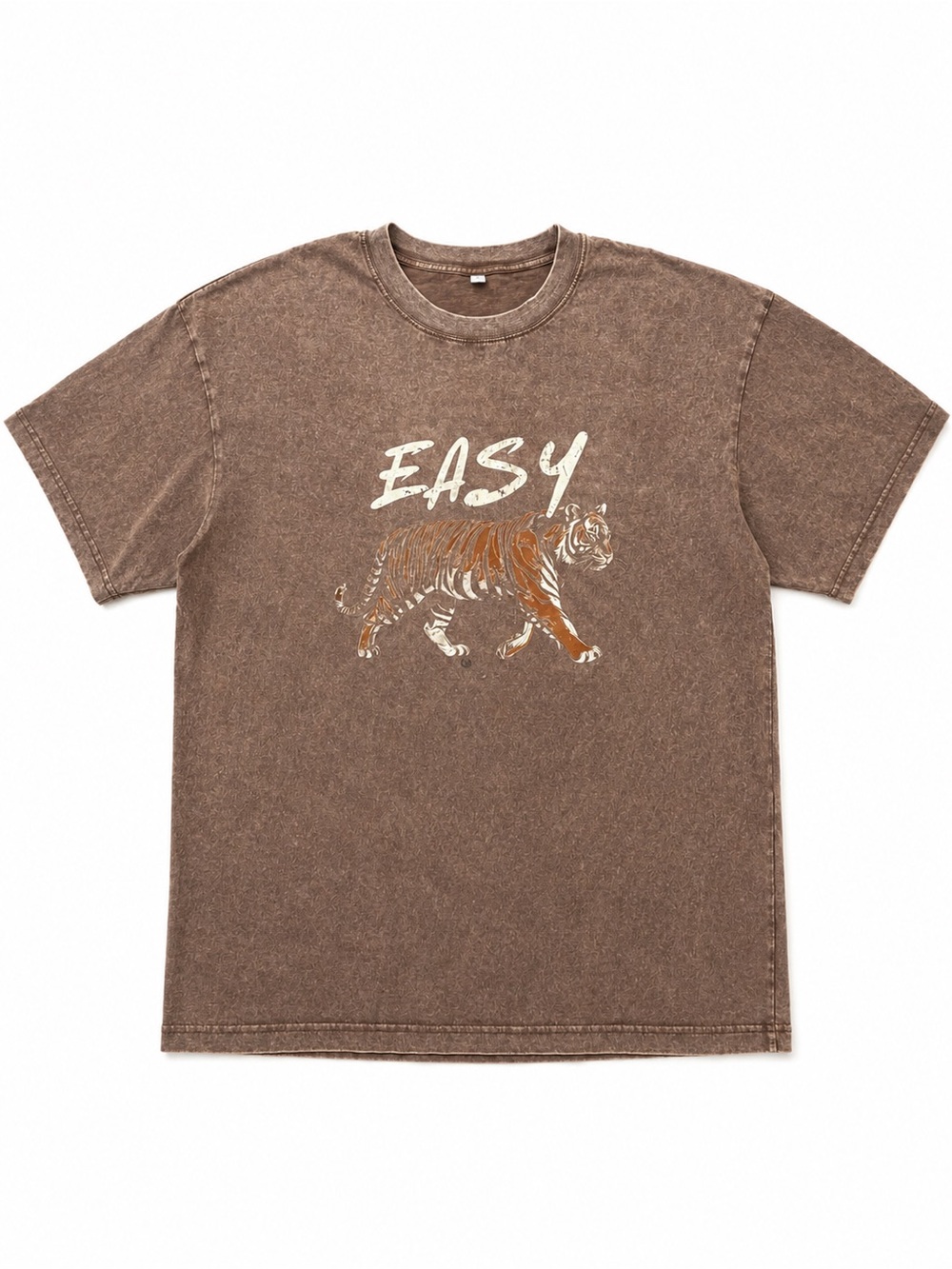 Easy Graphic Tiger Crewneck T-Shirt - Brown